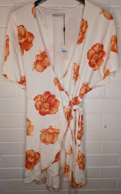 Frenchie Mini Dress White/Orange/Floral Size M