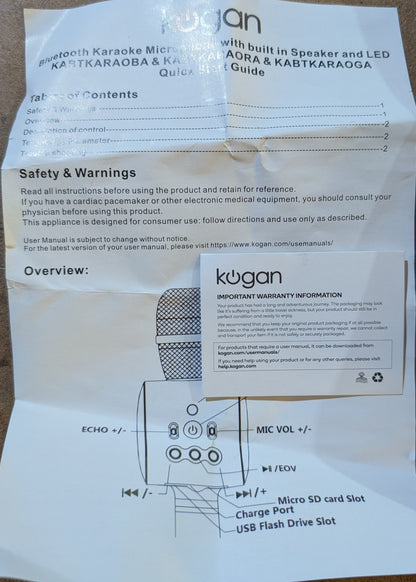Kogan Bluetooth Karaoke Microphone with built-in Speaker and LED.